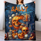 Custom Halloween Blanket โ Personalized Pumpkin Skull Throw Blanket โ Gift for Kids & Horror Lovers